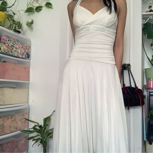 White Vintage Halter Midi Dress